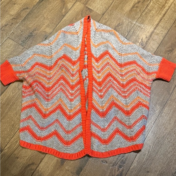 LOFT Chevron Knit Poncho - Orange, and Gray - Picture 7 of 7